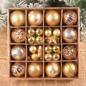 Set di 42 palline di Natale color oro con eleganti fiocchi di neve e brillantini