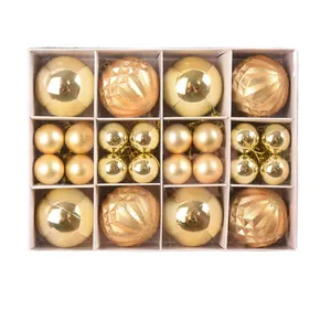 Assorted gold Christmas ball ornaments set with matte and faceted finishes, 40 pcs box