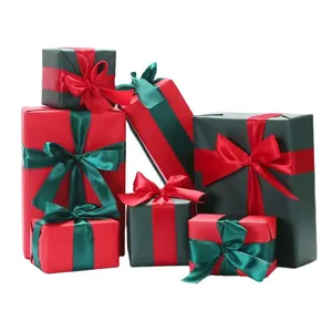 Juego de cajas de regalo decorativas de Navidad en rojo y verde para decoraciones