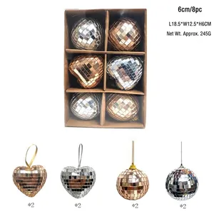 Set di 8 sfere a specchio da discoteca argento e oro a forma di cuore e tonde
