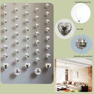 Silver Disco Ball Mirror Glass Ball String Hanging Decoration For Party Wedding Christmas Ornaments Home Decor Curtain Pendant