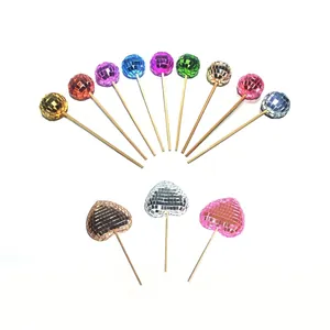 Colorful mirror disco ball cake toppers in round and heart shapes for party decor
