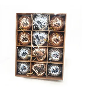 Set di 12 palline disco a specchio in vetro a forma di cuore e sfera per feste
