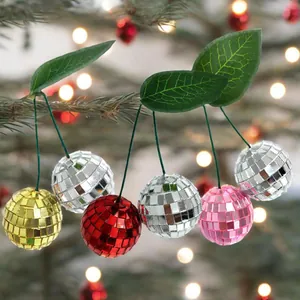Festive colorful mirrored disco ball cherry ornaments for Christmas party tree decoration