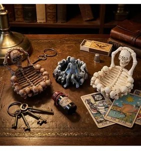 Gothic Halloween skeleton and alien resin ashtray figurines for dark room decor