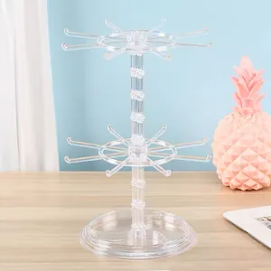Rotating Jewelry Display Stand Transparent PS Plastic Earring Organizer Rack Detachable Rotating Necklace Bracelet Holder Storage Box For Women