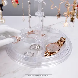 Rotating clear acrylic jewelry display organizer stand for rings and bracelets
