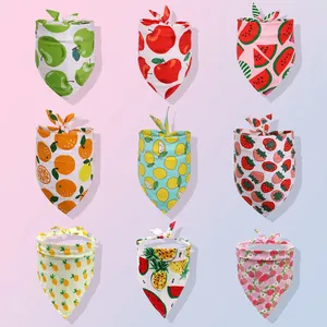 Detailed group display of nine cotton pet bandanas with various fruit patterns.