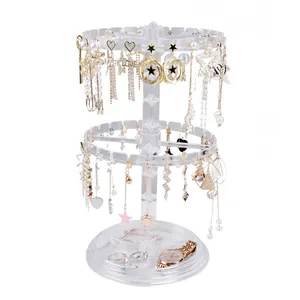 Premium transparent rotating earring storage rack and multi-tier jewelry display stand