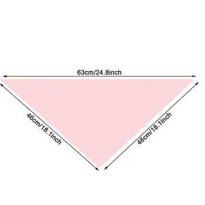 Detailed measurement diagram of pink cotton pet bandana triangle scarf for dogs and cats