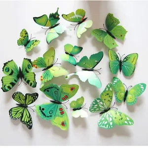 Set di 12 adesivi da parete a forma di farfalla 3D in PVC verde con vari motivi reali