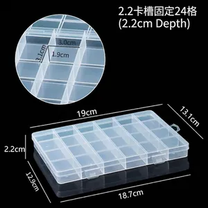 Vue détaillée de la boîte de rangement en plastique à 24 grilles avec dimensions.