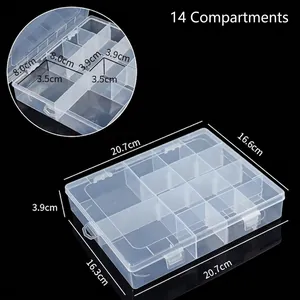 Boîte de rangement en plastique transparent 14 compartiments avec dimensions