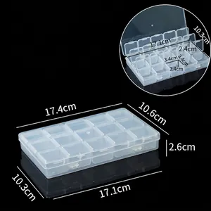 Dimensions détaillées d'une boîte en plastique à 15 compartiments pour bijoux et petits objets