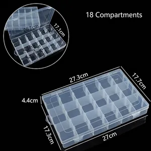 Boîte de rangement en plastique à 18 compartiments avec dimensions pour accessoires