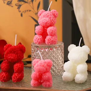 Bougie Parfumée Ours en Rose Fait Main DIY Créative Cire Mixte Forme Ours pour Décoration Maison Cadeau Saint-Valentin Femme