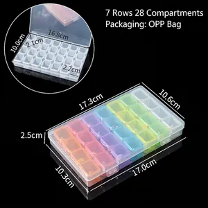 Dimensions détaillées de la boîte de rangement en plastique à 28 compartiments
