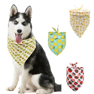 Cute Cartoon Fruit Dinosaur Print Pet Dog Bandana Pure Cotton Triangle Scarf Adjustable Puppy Cat Neck Kerchief Summer Pet Accessories