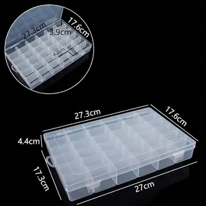 Détail de la boîte de rangement en plastique transparent à 36 compartiments avec dimensions