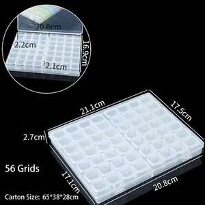 Vue détaillée montrant les dimensions de la boîte de rangement en plastique à 56 grilles
