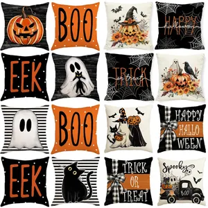Federa per Cuscino di Halloween in Poliestere Con Stampa Fantasma Zucca Teschio per Soggiorno Divano Casa Decorazione Festiva