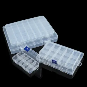 Boîte de Rangement en Plastique Transparent Organisateur de Bijoux à Grille Boîtier Portable pour Petites Pièces Accessoires