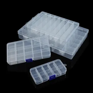 Set de 4 boîtes de rangement en plastique transparent avec grilles réglables pour bijoux