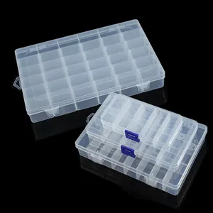Boîte de rangement en plastique transparent avec grilles pour bijoux et petits accessoires