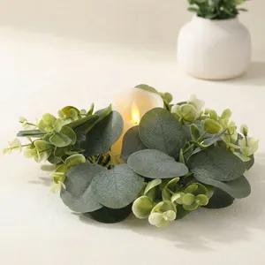 Artificial Eucalyptus Leaf Candle Ring Green Wreath For Table Decoration Centerpiece Wedding Party Home Decor Small Garland