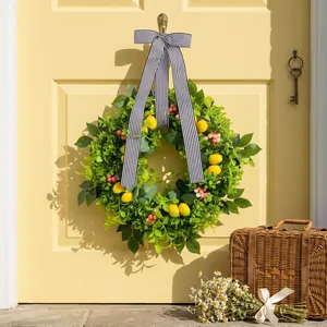 Corona di Limoni Artificiali Plastica Schiuma Poliestere Fiocco a Righe Primavera Estate Frutta Appendibile Decorazione Casa