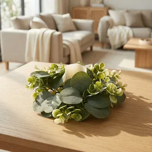 Artificial eucalyptus leaf candle ring wreath for spring table centerpiece and party decor