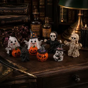 Vintage Halloween Resin Ornaments Ghost Pumpkin Skeleton Figurines For Desktop Decor Party Supplies