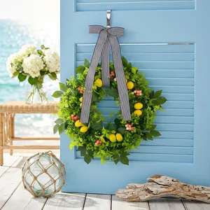 Ghirlanda di limoni artificiali primavera estate per decorazione porta con fiocco a righe