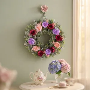 Colorful peony flower wreath for front door wall decor in spring and summer