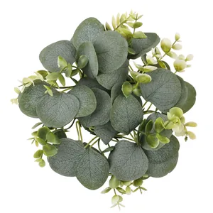 Lifelike artificial eucalyptus wreath candle ring for spring table and party decoration