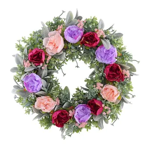 Vibrant spring summer artificial peony flower wreath for front door home wall decor