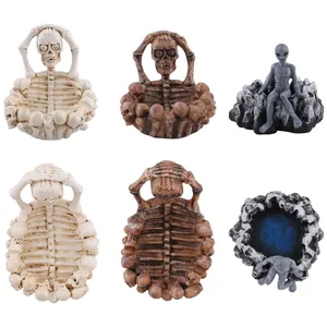 Gothic Halloween skeleton and alien ashtray figurines for scary home party decoration