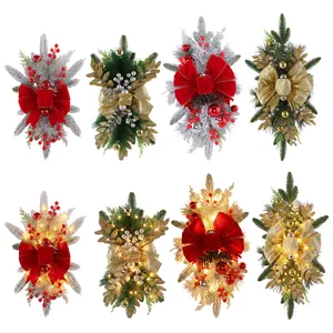Vertical Christmas teardrop swag wreath set with LED lights for holiday home decor