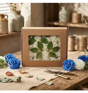 Eleganti rose in schiuma PE bianca in confezione regalo kraft per decorazioni nuziali e fai da te