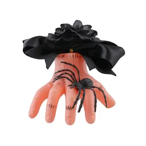 Pinza de pelo para Halloween mano cortada con elegante lazo de satén negro y araña
