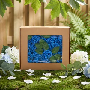Elegante confezione regalo con rose finte in schiuma PE blu per matrimoni e decorazioni