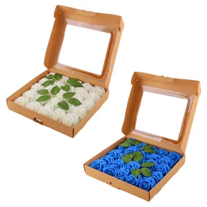 Scatole regalo di rose artificiali in schiuma PE bianche e blu per nozze