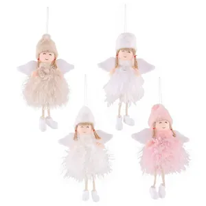 Decorative plush Christmas angel ornaments with fluffy feather skirts for holiday tree