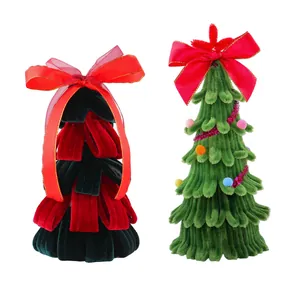 Mini DIY chenille stem and velvet Christmas tree desktop decorations for holiday decor
