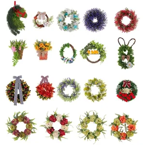 Collection of artificial Christmas and floral wreaths for festive window and door decor
