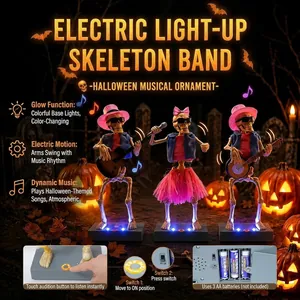 Halloween electric glowing skeleton band music ornament with colorful LED lights