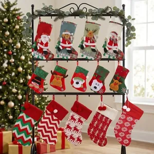 Christmas Stockings Gift Bags For Home Decor Knitted Fabric Santa Claus Reindeer Snowman Pattern Xmas Tree Hanging Ornaments