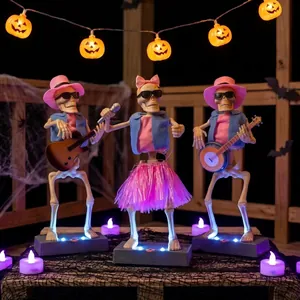 Electric glowing Halloween skeleton band music ornaments with colorful LED lights decor