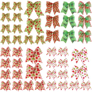 Set of assorted festive Christmas bows with red and green stripes and polka dot patterns