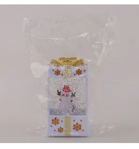 Detail view of a Christmas gift box light globe with snowman inside in plastic bag